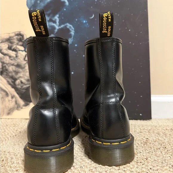 Dr. Martens Black Leather Boots with Yellow Accents - Picture 5 of 6
